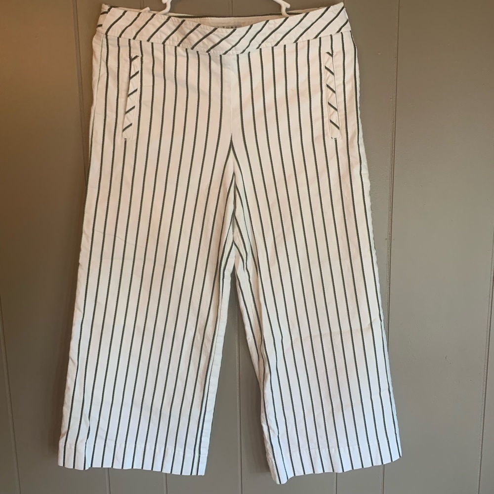 Trina Turk White and Black Striped Cropped Pants